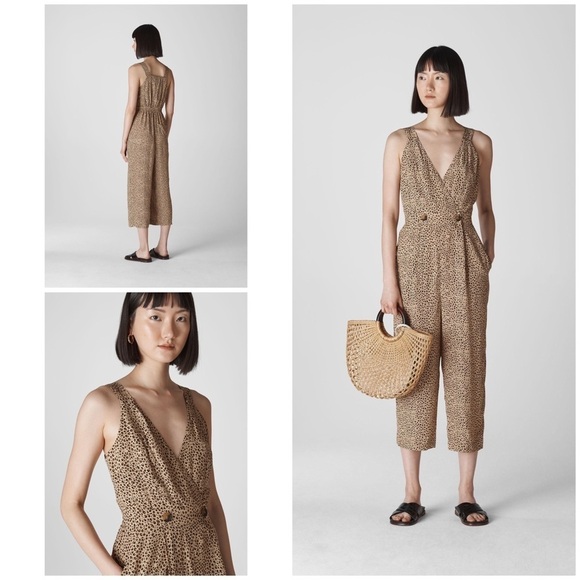 NWOT Whistles UK Mini Leopard Animal Print Wrap V-neck Jumpsuit US